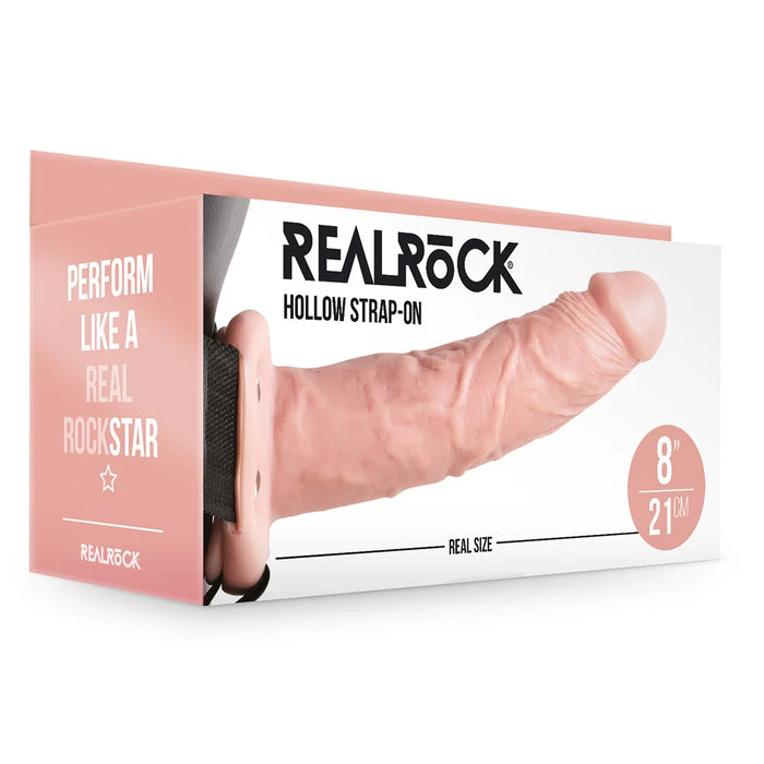 Shots Real Rock Hollow Strap-On – полый страпон с ремнями, 8 inch, телесный
