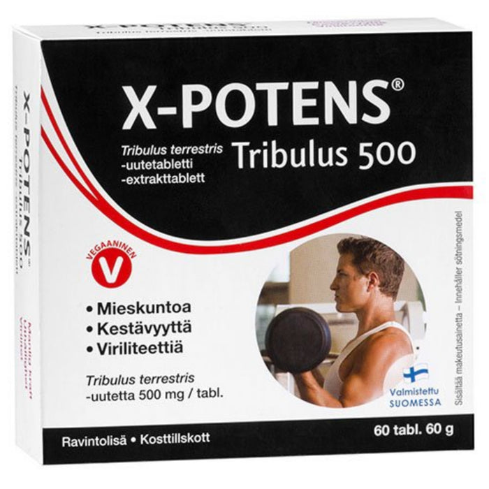 X-Potens Tribulus – dabīgs komplekss testosterona, izturības un libido atbalstam, 60 kapsulas.