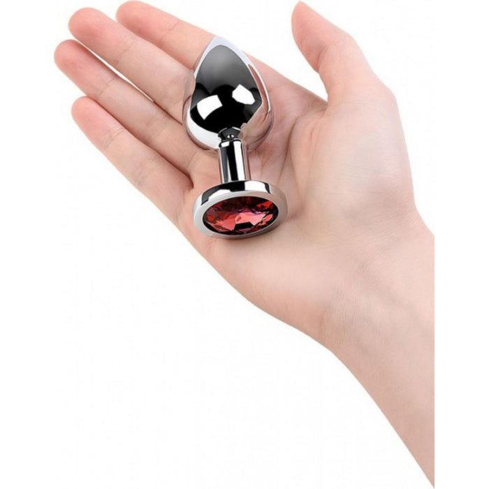 Anālais aizbāznis Sudraba krāsā ar dārgakmeni, sarkans