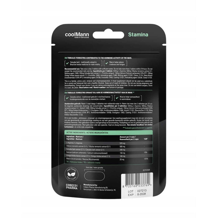 CoolMann STAMINA – augu izcelsmes uztura bagātinātājs, 60 tabletes