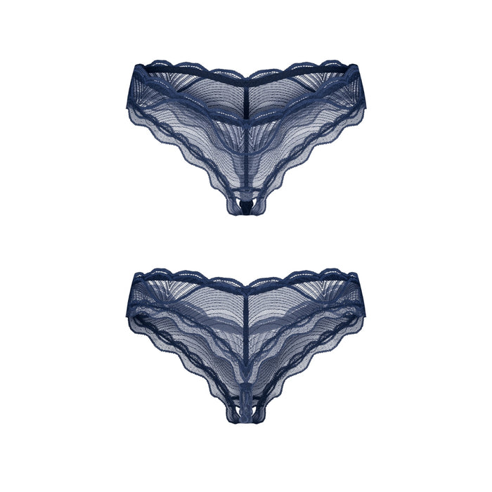 OBSESSIVE Nightly Blue atvērtas stringbiksītes – zilas, mežģīņu imitācija