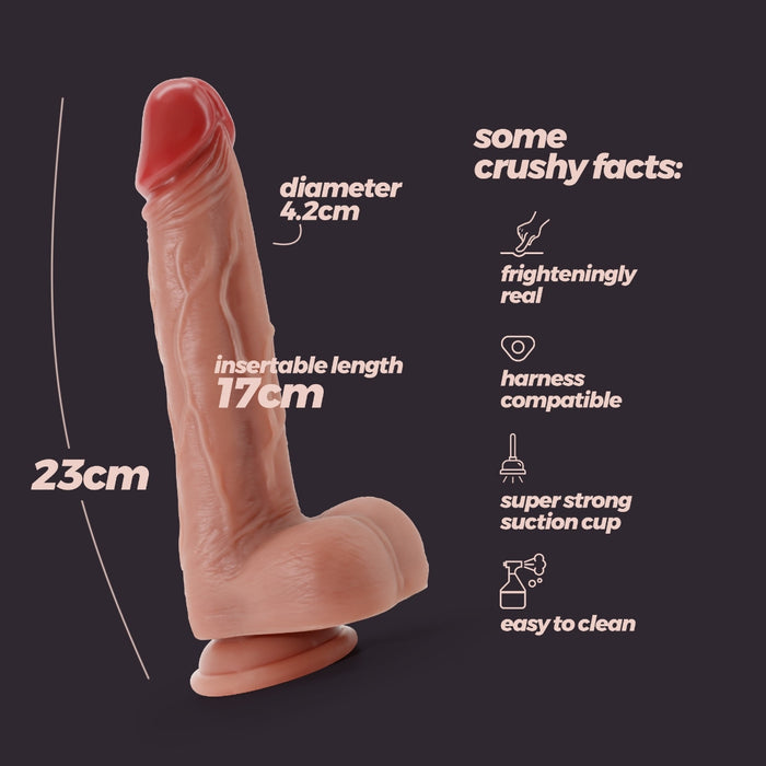 Crushious Inviktus 9 dildo ar piesūcekni – silikona, ādas krāsā