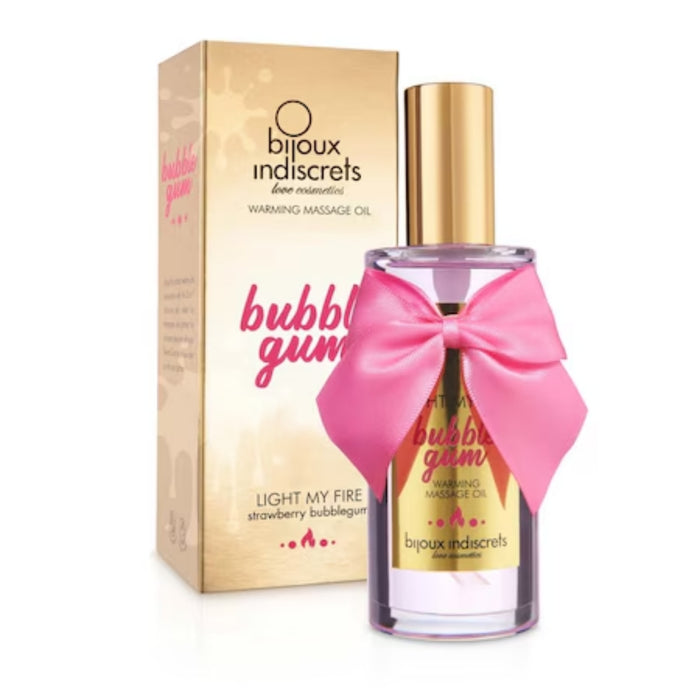 Bijoux Indiscrets Light My Fire masāžas eļļa ar sildošu efektu – Bubble Gum, 100 ml