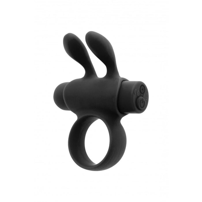 Rabbit Ring – vibrējošs dzimumlocekļa riņķis, silikona, melns