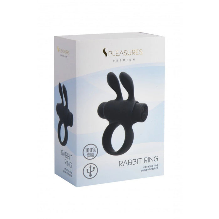 Rabbit Ring – vibrējošs dzimumlocekļa riņķis, silikona, melns