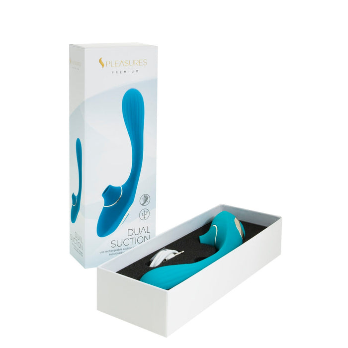 „S Pleasures Dual Suction“ klitora stimulators ar vibratoru (tirkīza krāsā)