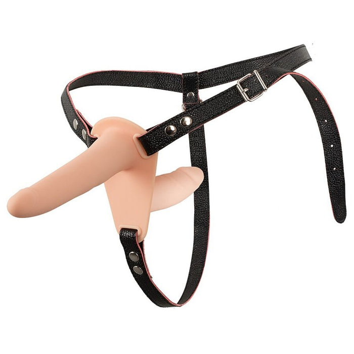 Vibrējošs siksniņdildo ar dubulto dildo – silikona, USB, pāriem