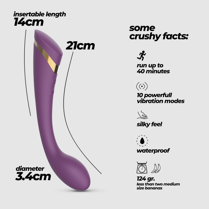 Crushious Midas G taško vibratorius – 10 režimų, silikonas, 21 cm