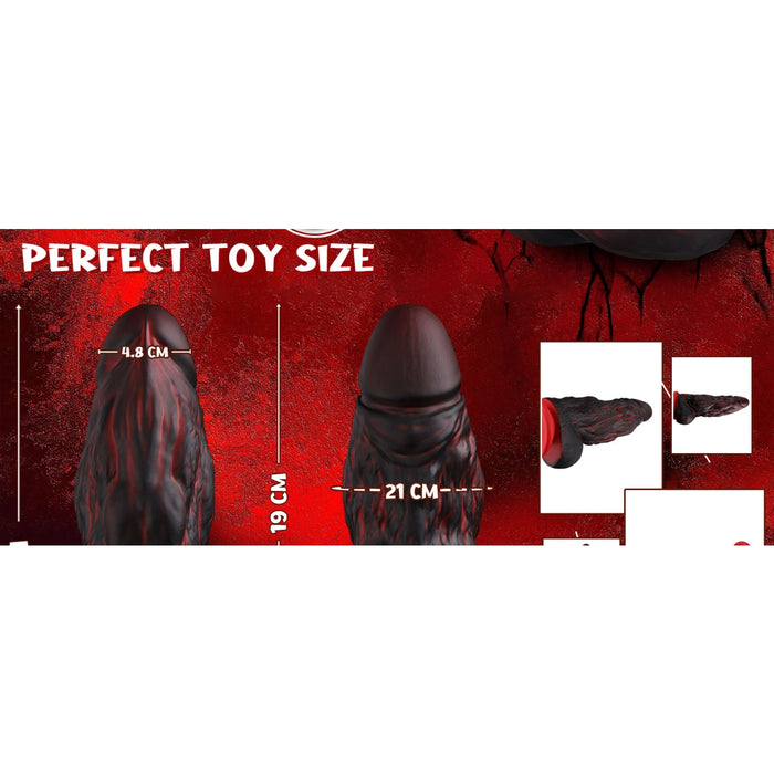 Monster Knot dildo XXL ar 2 bieziem mezgliem un piesūcekni – melns-sarkans