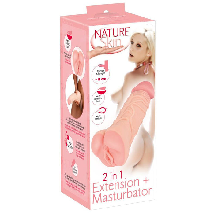 Nature Skin 2in1 masturbators un dzimumlocekļa uzgalis “divi vienā”